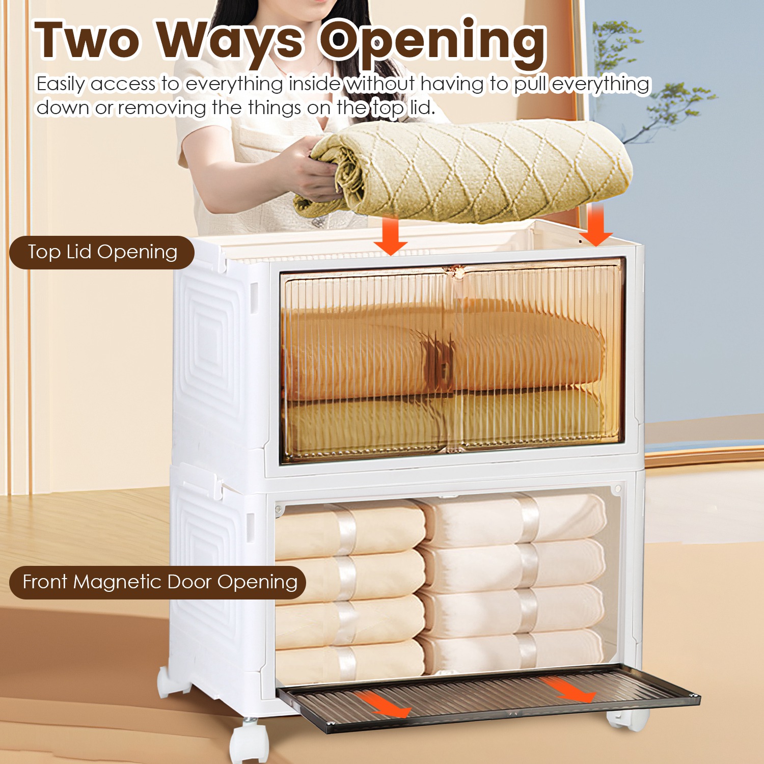4Pc Foldable Storage Bins With Lid For Home Storage Front Magnetic Door
